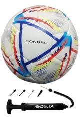 Delta Connel El Dikişli 5 Numara Dura-Strong Futbol Topu + Çok Fonksiyonlu Top Pompası İkili Set