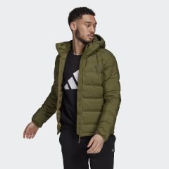 adidas Helionic Down Hooded Erkek Mont - Yeşil GU3954