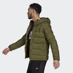 adidas Helionic Down Hooded Erkek Mont - Yeşil GU3954