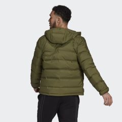 adidas Helionic Down Hooded Erkek Mont - Yeşil GU3954