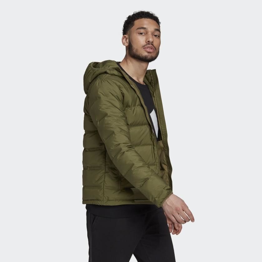 adidas Helionic Down Hooded Erkek Mont - Yeşil GU3954